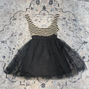 Hot Topic Black Cream Striped Tulle Skater Dress Juniors Large (Youth XL)